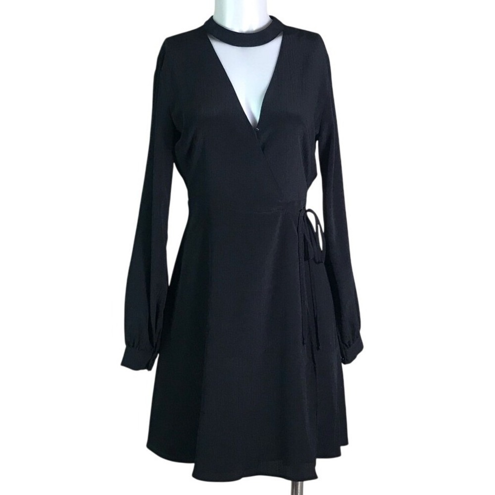 LUSH BLACK LONG SLEEVE WRAP DRESS